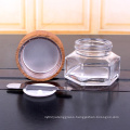 50ml Hexagonal glass mask  bottle with wood lid